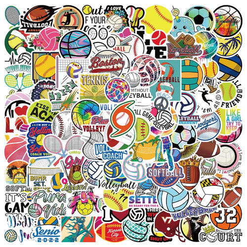 100PCS Cartoon Ball Series Rugby Doodle Stickers Personalized Creative Trend Decorative Stickers Helmet Laptop Guitar Skateboard Bike Toy Gift Decals