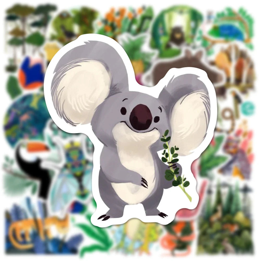 50PCS Artistic Sense Children's Illustration Animal and Plant Graffiti Stickers Trolley Case Notebook Stickers