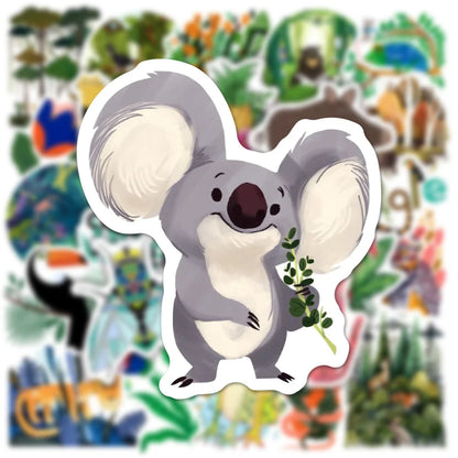 50PCS Artistic Sense Children's Illustration Animal and Plant Graffiti Stickers Trolley Case Notebook Stickers