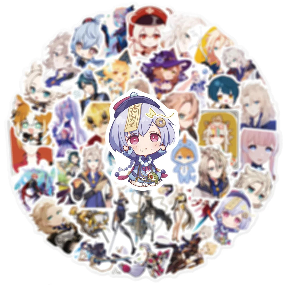 50 PCS Genshin Impact Cartoon Game Sticker Suitable for Laptop Skateboard Suitcase Mobile Phone Shell Sticker