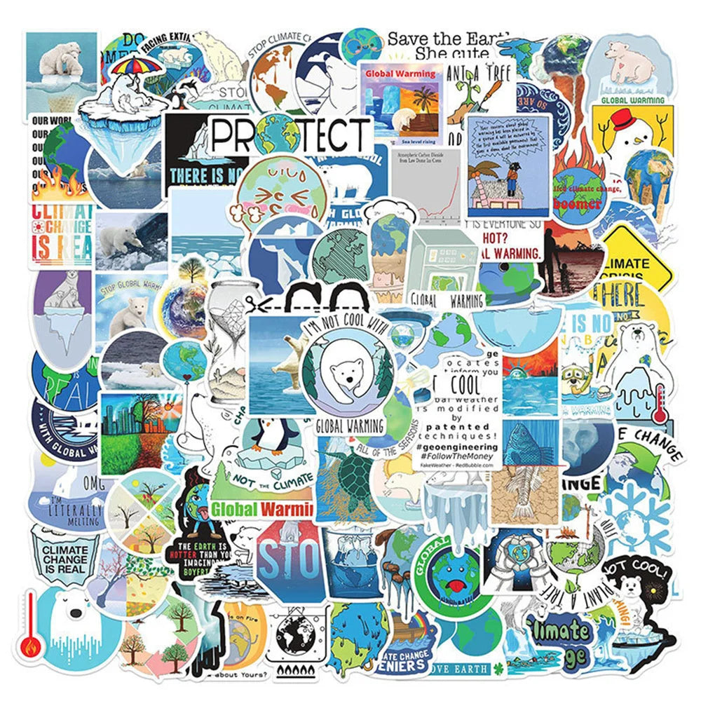 50PCS Global Climate Change Graffiti Waterproof Sticker Suitcase Notebook Refrigerator Skateboard Water CupHelmet