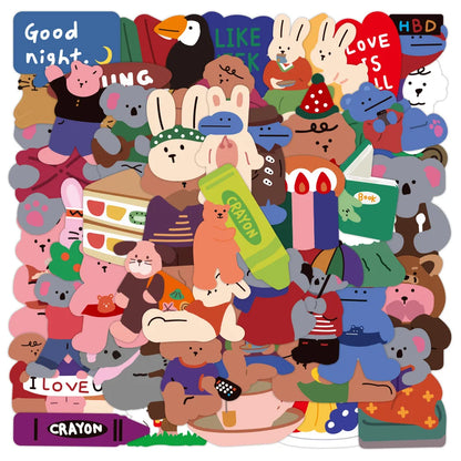 50 pieces of Ins cute cartoon bear graffiti stickers, suitable for DIY mobile phones, laptops, suitcases, car decorations and waterproof stickers