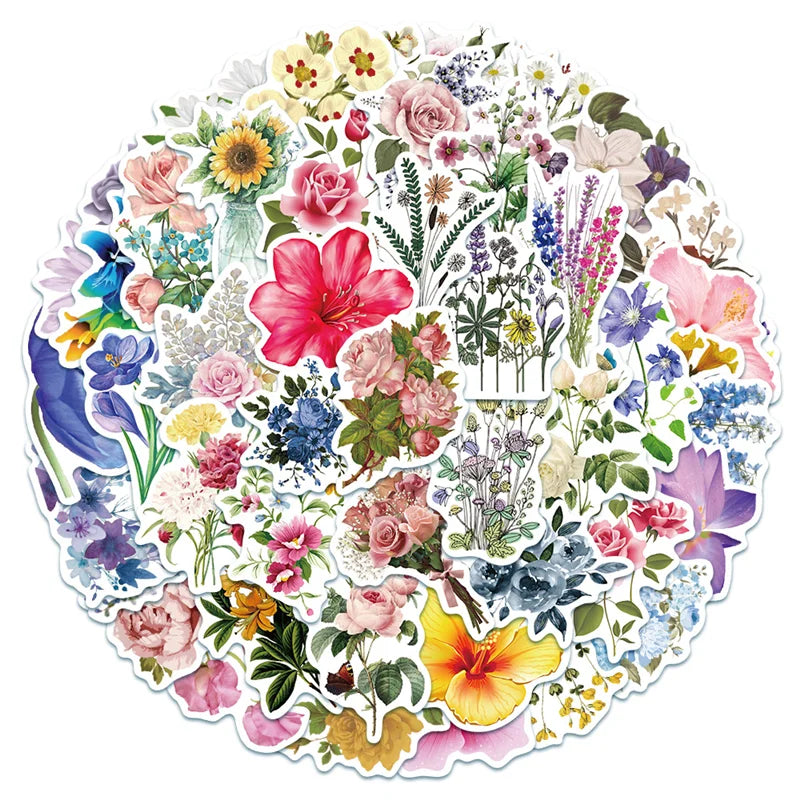50PCS   Fresh Flowers Cartoon Girl Toy Laptop Mobile Phone Water Cup Refrigerator Luggage Home Decoration Sticker