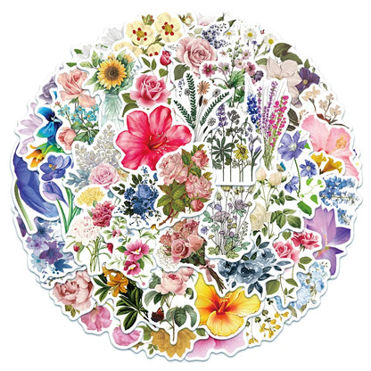 50PCS   Fresh Flowers Cartoon Girl Toy Laptop Mobile Phone Water Cup Refrigerator Luggage Home Decoration Sticker