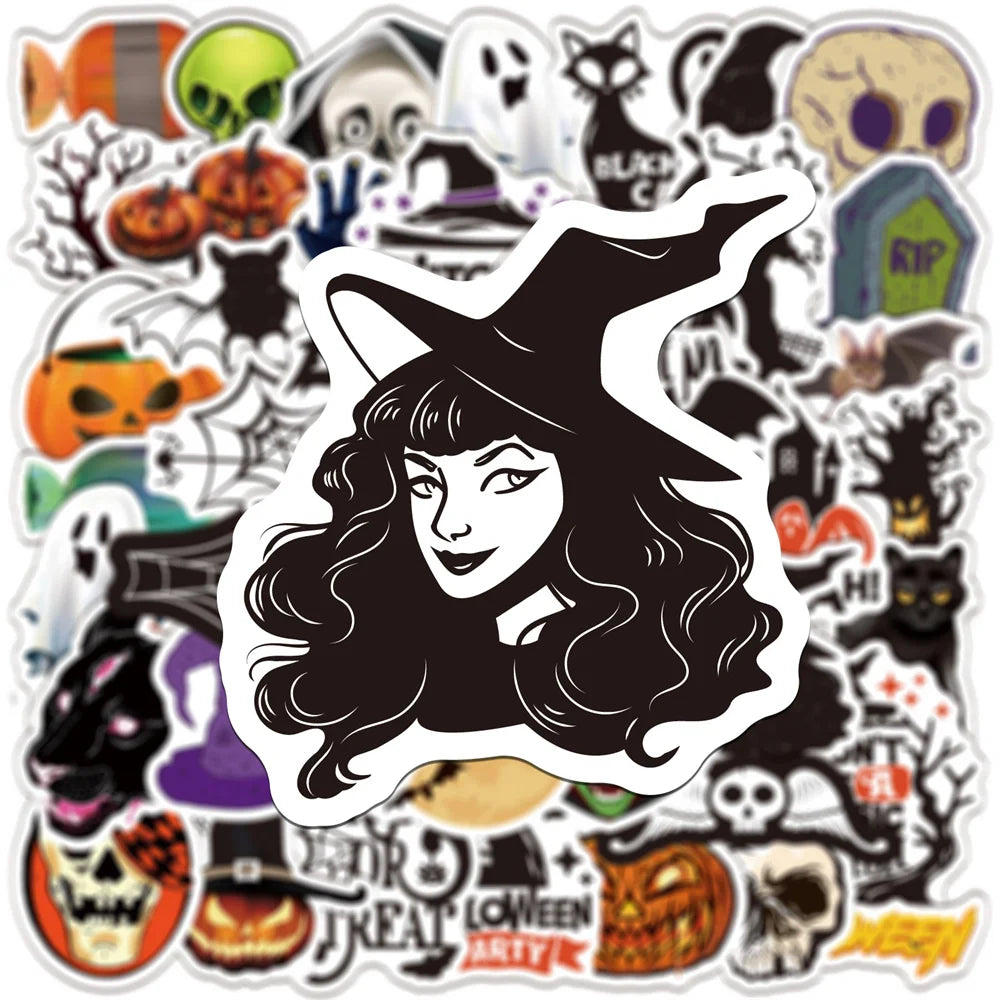 50PCS New Halloween Horror Black and White Graffiti Decoration Suitcase Guitar Waterproof Sticker
