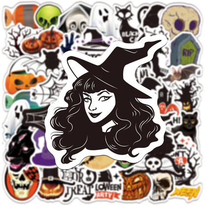 50PCS New Halloween Horror Black and White Graffiti Decoration Suitcase Guitar Waterproof Sticker