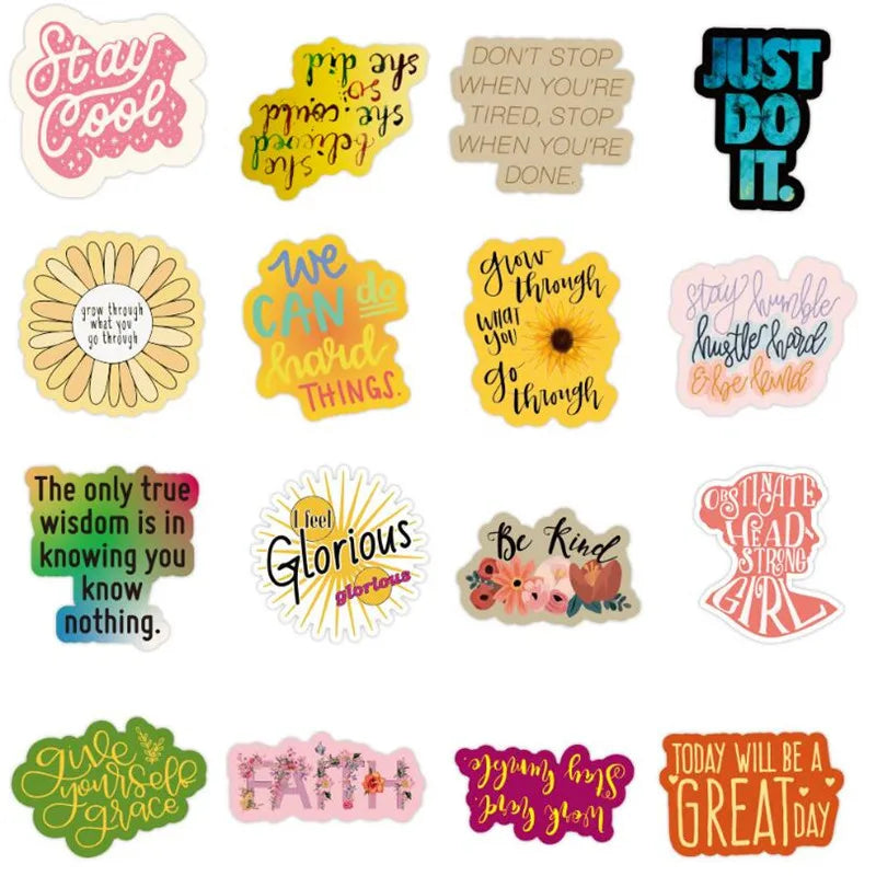 50PCS Inspirational English Alphabet Graffiti Car Laptop Water Cup Skateboard Guitar Waterproof Sticker