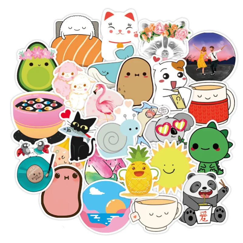 50 pieces of cute animal cartoon animation decorative style graffiti stickers, personalized, fashionable and creative DIY exquisite decorative decal cups, helmets, skateboard popular sticker toys