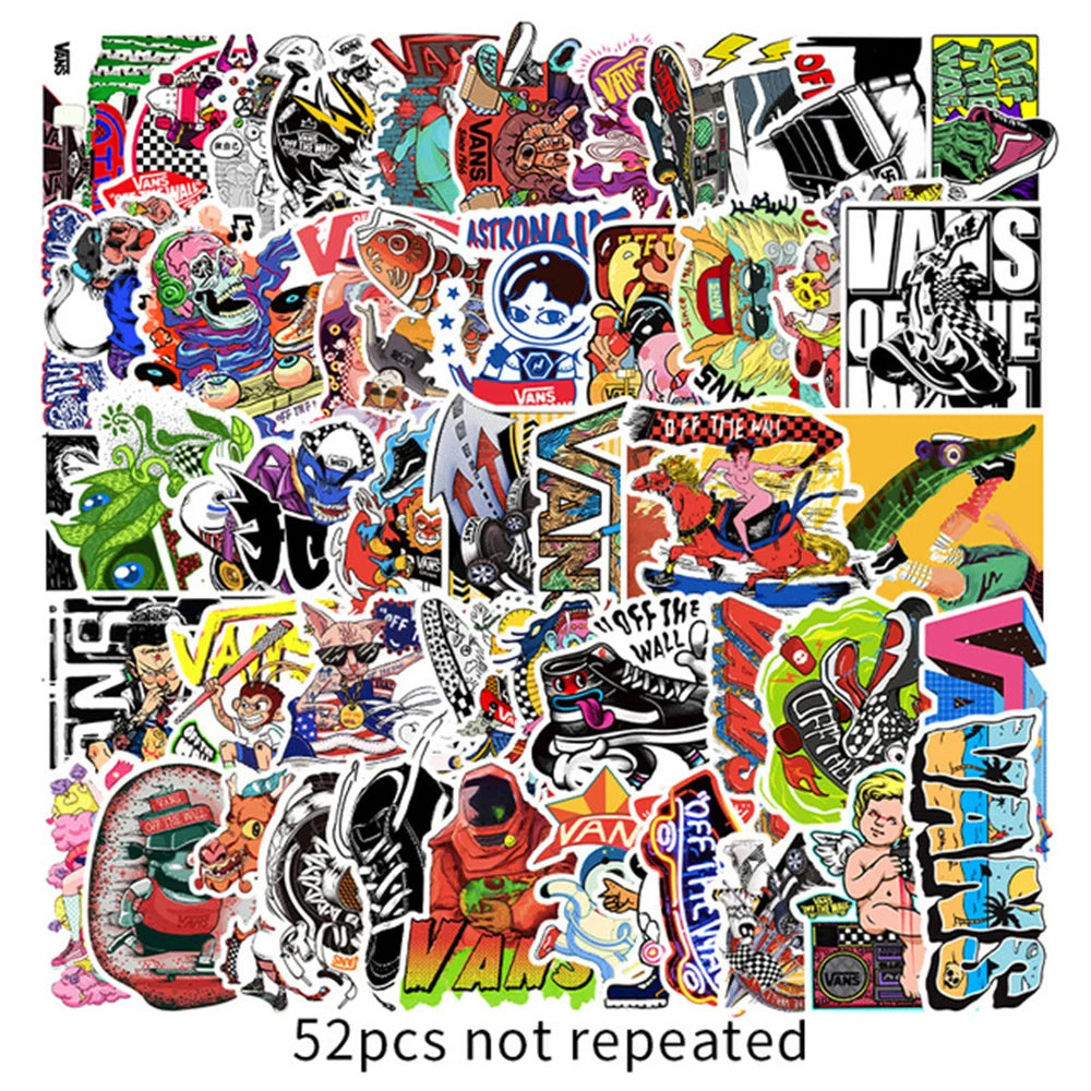 52PCS Cool Skateboard Personality Graffiti Sticker DIY Laptop Skateboard Mobile Phone Decoration Gift Toy Sticker