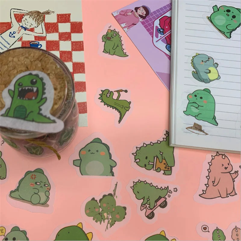 40PCS Cartoon Cute Little Dinosaur Hand Account Diary Atlas Stickers Diy Decoration and Paper Decoration Toys Wholesale