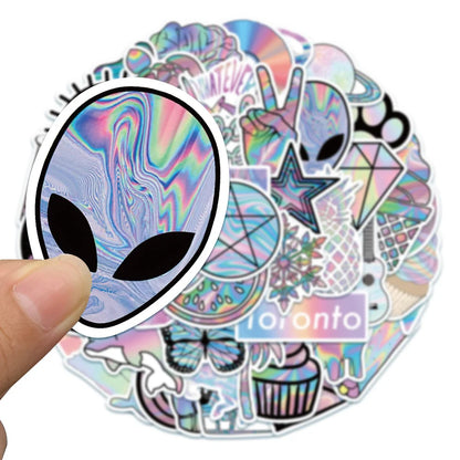 50PCS Holographic Laser Flash Graffiti Trolley Case Scooter Refrigerator Water Cup Waterproof Children's Sticker
