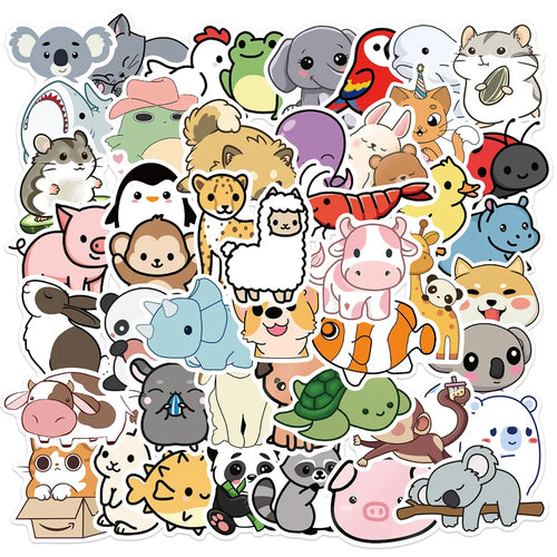 50PCS Cartoon Natural Animal Collection Waterproof Sticker Trunk Refrigerator Car iPad Stationery Box Decoration