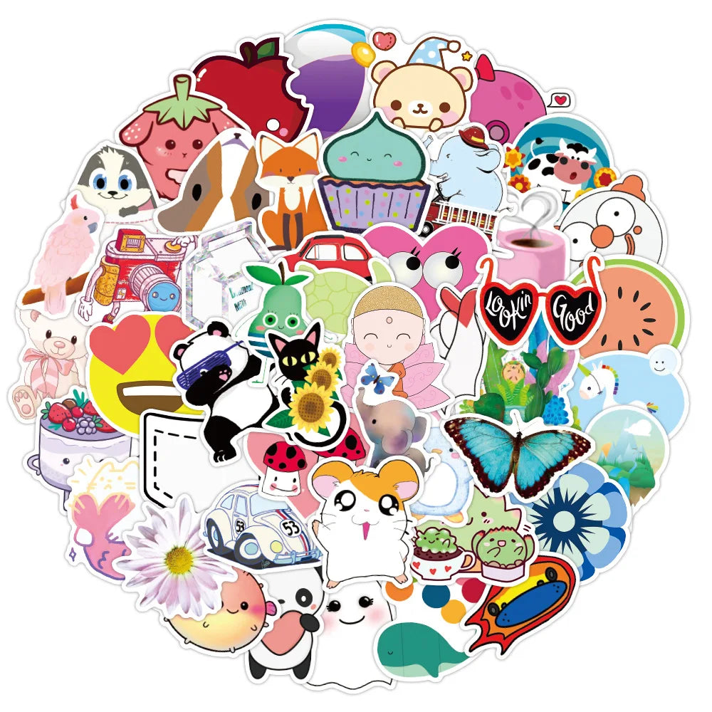 50PCS Cute Cartoon Decorative Stickers Laptop Guitar Water Cup Mobile Phone Skateboard Waterproof Stickers