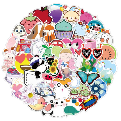 50PCS Cute Cartoon Decorative Stickers Laptop Guitar Water Cup Mobile Phone Skateboard Waterproof Stickers