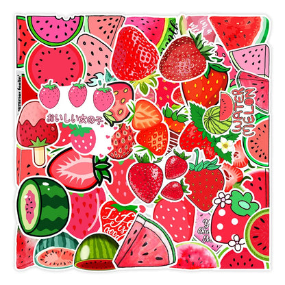 50PCS Watermelon Strawberry Cute Graffiti Laptop Skateboard Guitar Refrigerator Water Cup Waterproof Sticker
