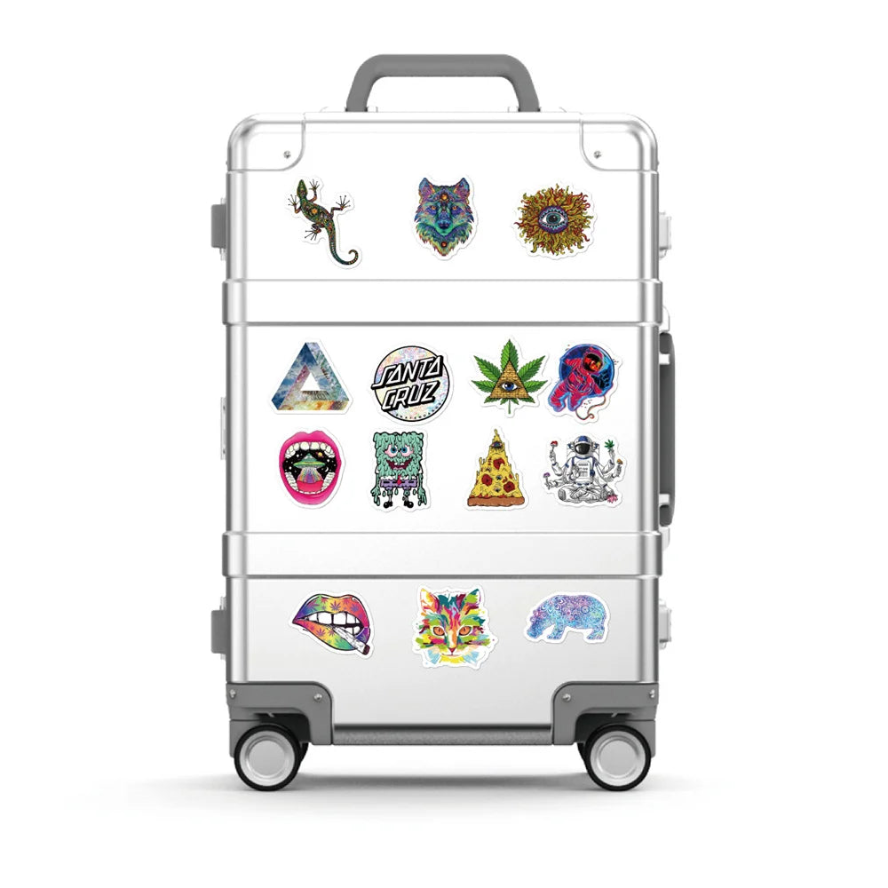 50pcs Cartoon Psychedelic College Stickers Makeup Art Doodle Lace Skateboard Guitar DIY Sticker Toy