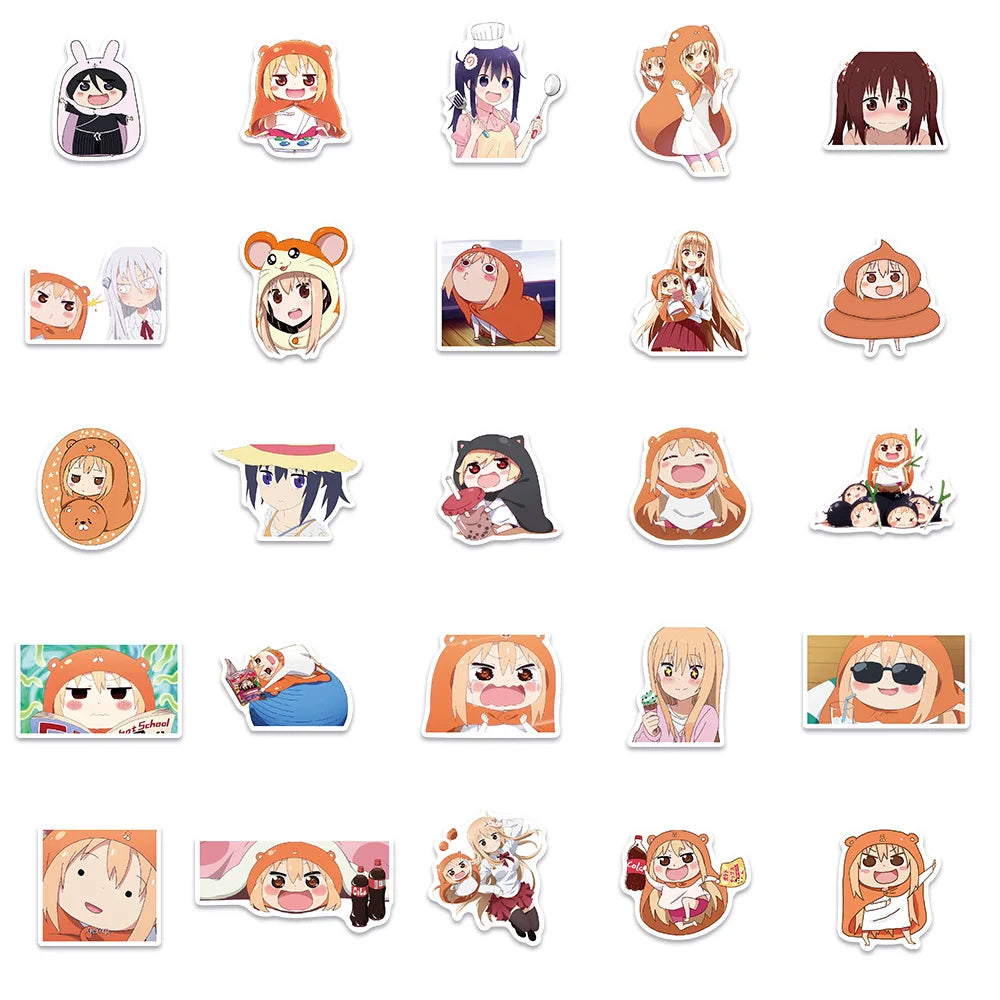 50PCS of cute cartoon and Japanese anime character doodle stickers in the style of the "sister-in-law Komori", personalized, fashionable and creative DIY exquisite decorative decal cups, helmets, and popular skateboard sticker toys