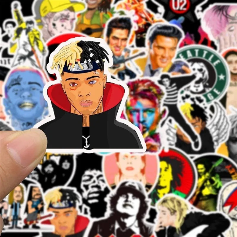 50PCS of fashionable rap character head decoration style graffiti stickers, personalized fashion and creative trend DIY exquisite decorative decal mugs, helmets, skateboard popular sticker toys