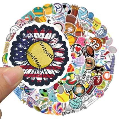 100PCS Cartoon Ball Series Rugby Doodle Stickers Personalized Creative Trend Decorative Stickers Helmet Laptop Guitar Skateboard Bike Toy Gift Decals