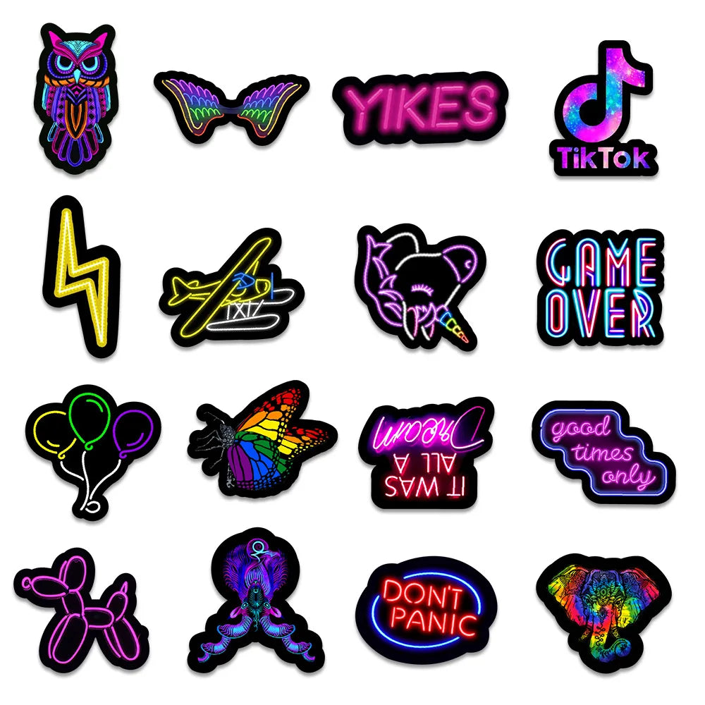 50 pieces of fresh and light neon graffiti stickers, personalized DIY car trunk phone cases, water cups, laptop decorative waterproof stickers toys
