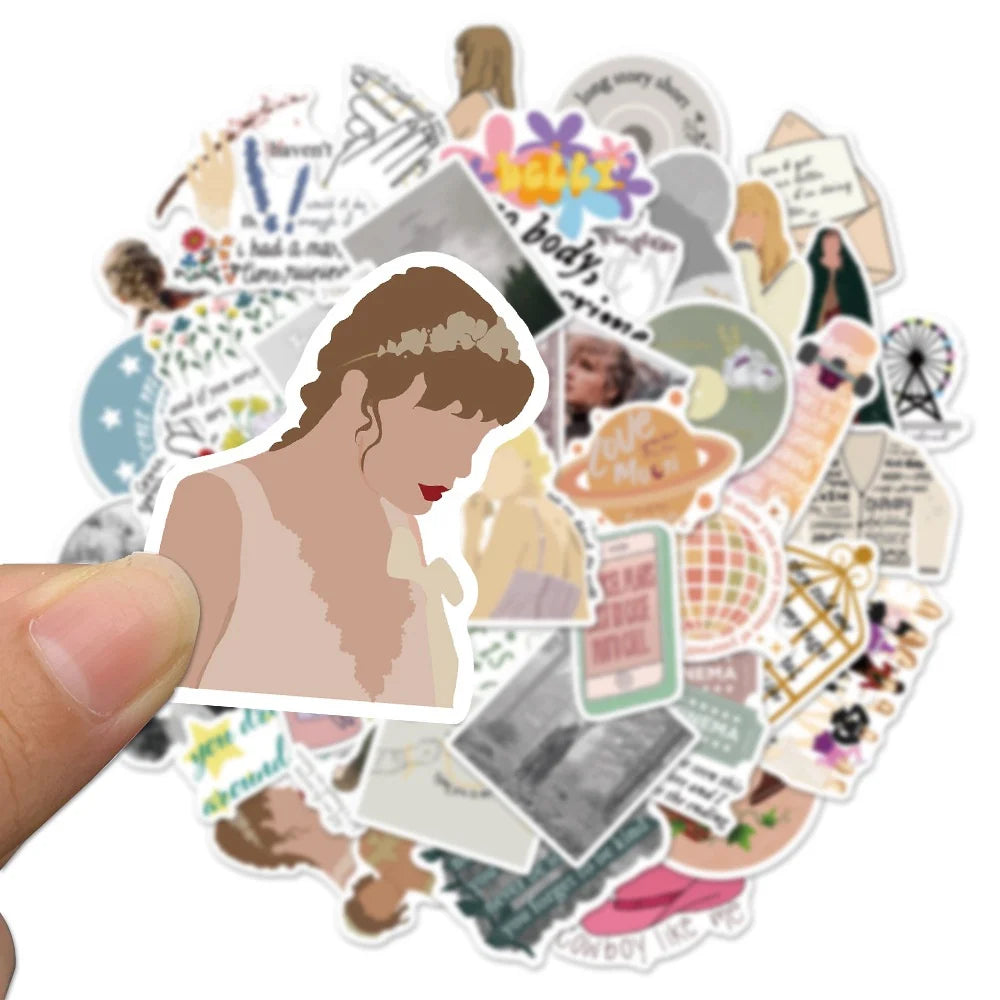 50PCS Mildew Taylor Swift Album Folklore Evermore Graffiti Decoration Suitcase Guitar Decoration