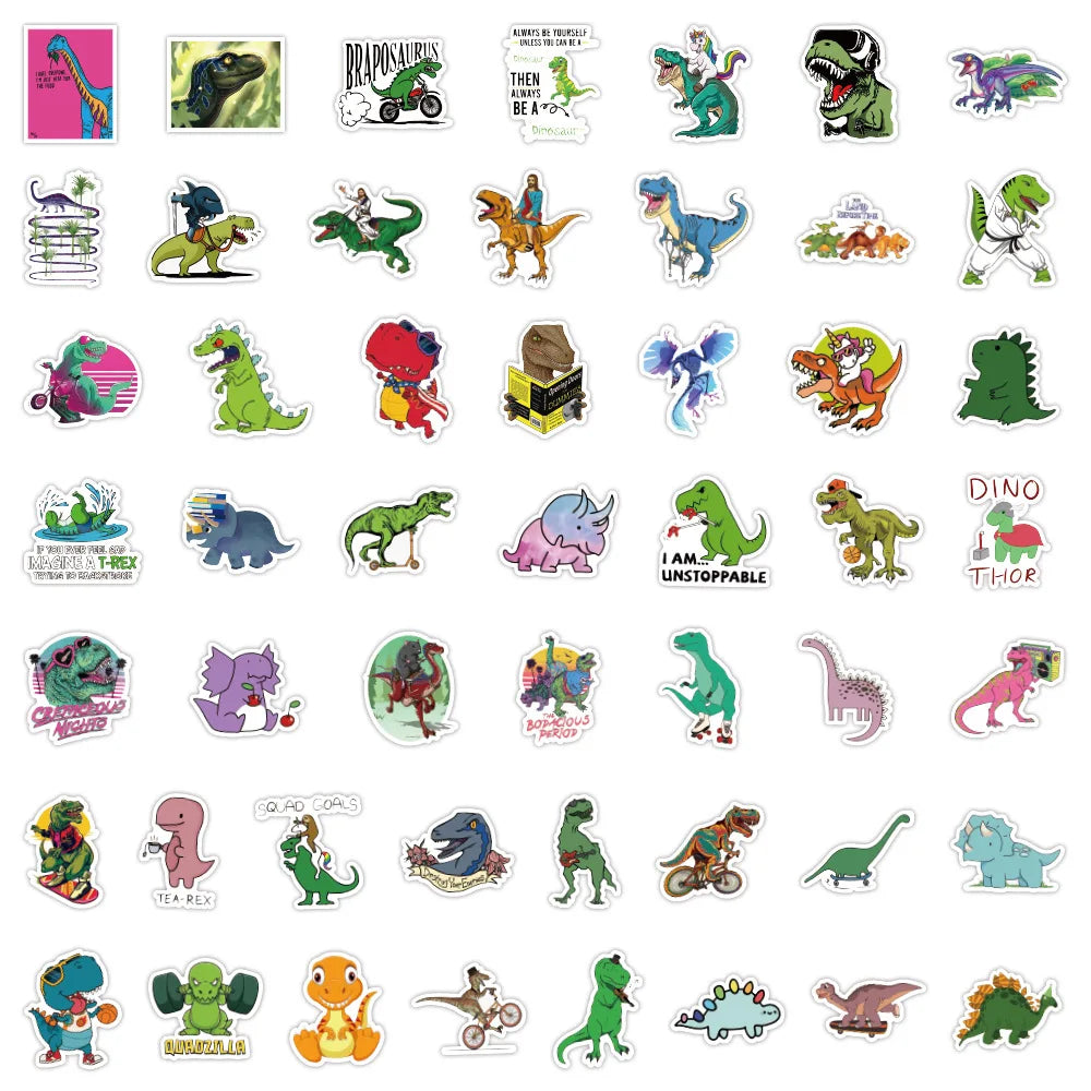 50PCS New Cute Dinosaur Cartoon Graffiti Waterproof Sticker Suitcase Notebook RefrigeratorSkateboardStationeryBox