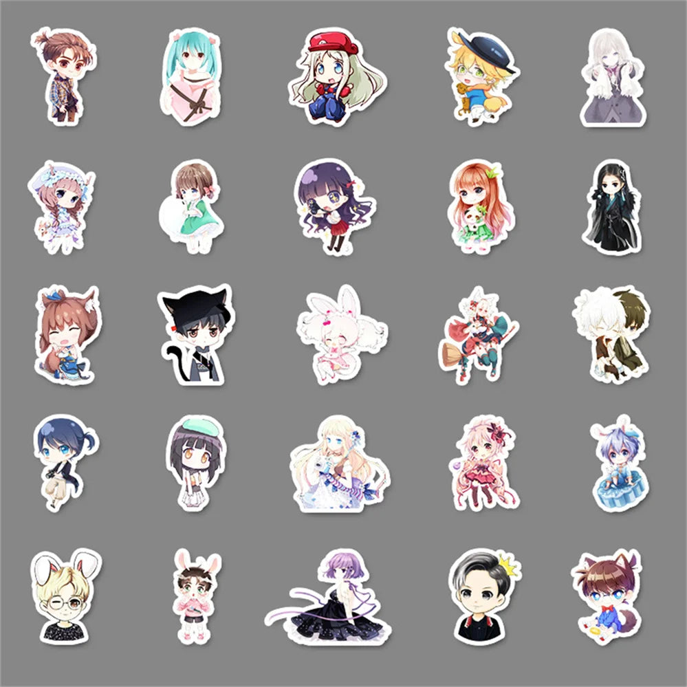 50 pieces of cartoon, fresh and cute animated girl graffiti stickers, personalized DIY diary, scooter, laptop, phone case decoration, waterproof sticker toys