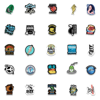 50PCS Cartoon Fishing Series Sticker Trolley Case Bike Scooter Water Cup Waterproof Sticker