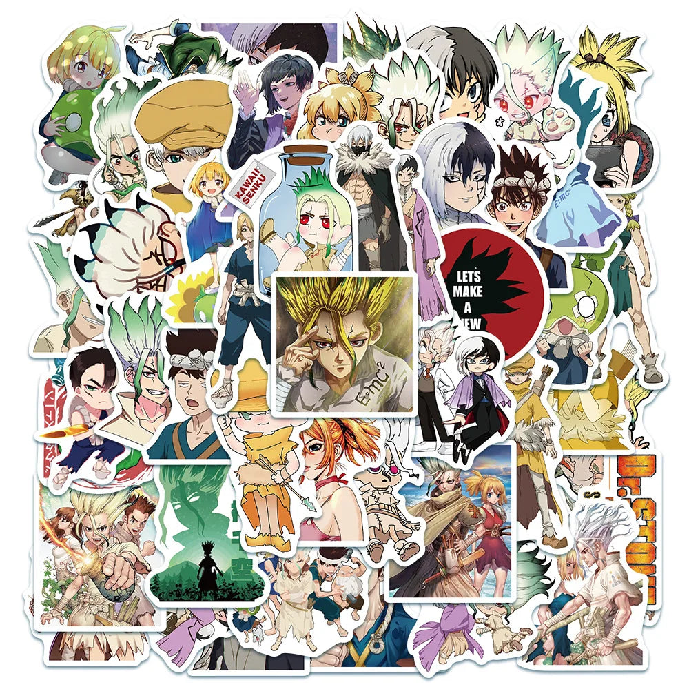 50 pieces of new cartoon and anime stone wood graffiti stickers, personalized DIY laptop suitcase personalized decoration waterproof detachable sticker toys