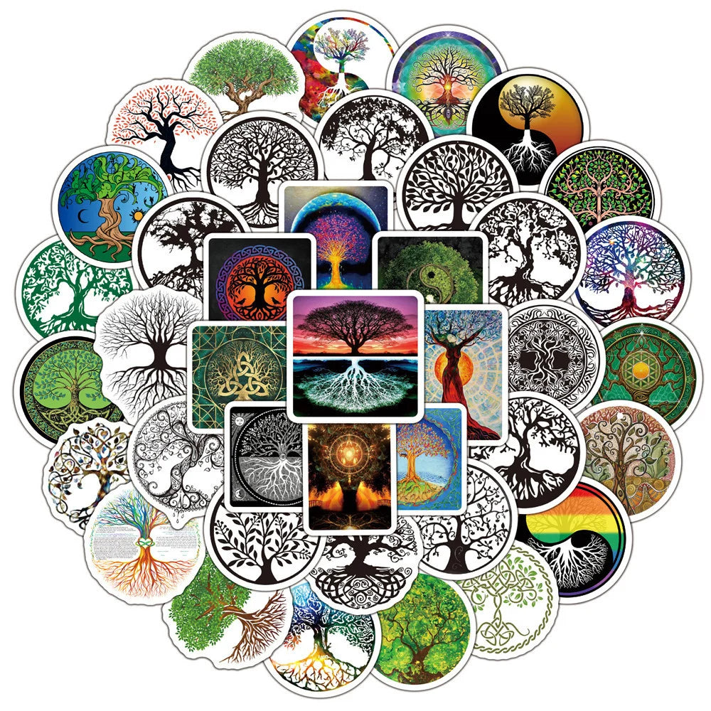 50PCS New Totem Tree of Life Graffiti Sticker Waterproof Luggage Laptop Scooter Water Cup Sticker