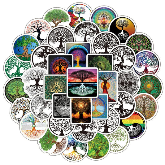 50PCS New Totem Tree of Life Graffiti Sticker Waterproof Luggage Laptop Scooter Water Cup Sticker