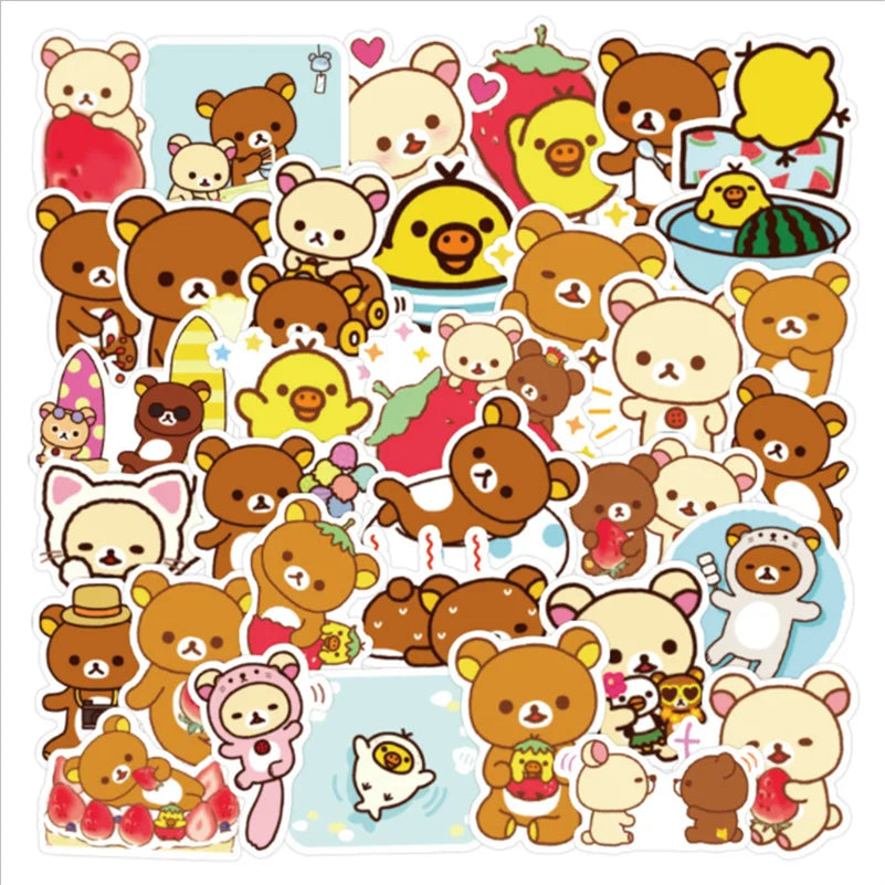 50PCS Cute Rilakkuma Cartoon Anime Graffiti Sticker Skateboard Motorcycle Helmet Water Cup Guitar Decoration Toy
