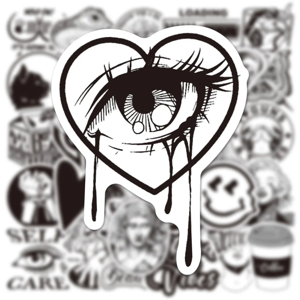 50PCS Black and White Personalized Art Plaster Head Mixed with Graffiti Sticker TV Water Cup Trolley Case Guitar