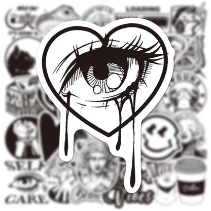 50PCS Black and White Personalized Art Plaster Head Mixed with Graffiti Sticker TV Water Cup Trolley Case Guitar