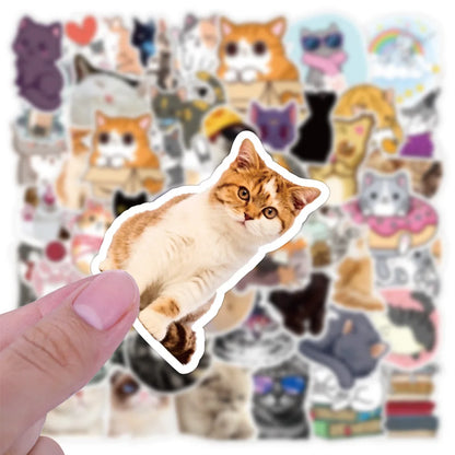 50PCS of cute cartoon pet cat decorative style graffiti stickers, personalized, fashionable and creative DIY exquisite decorative decal cups, helmets, skateboard popular sticker toys