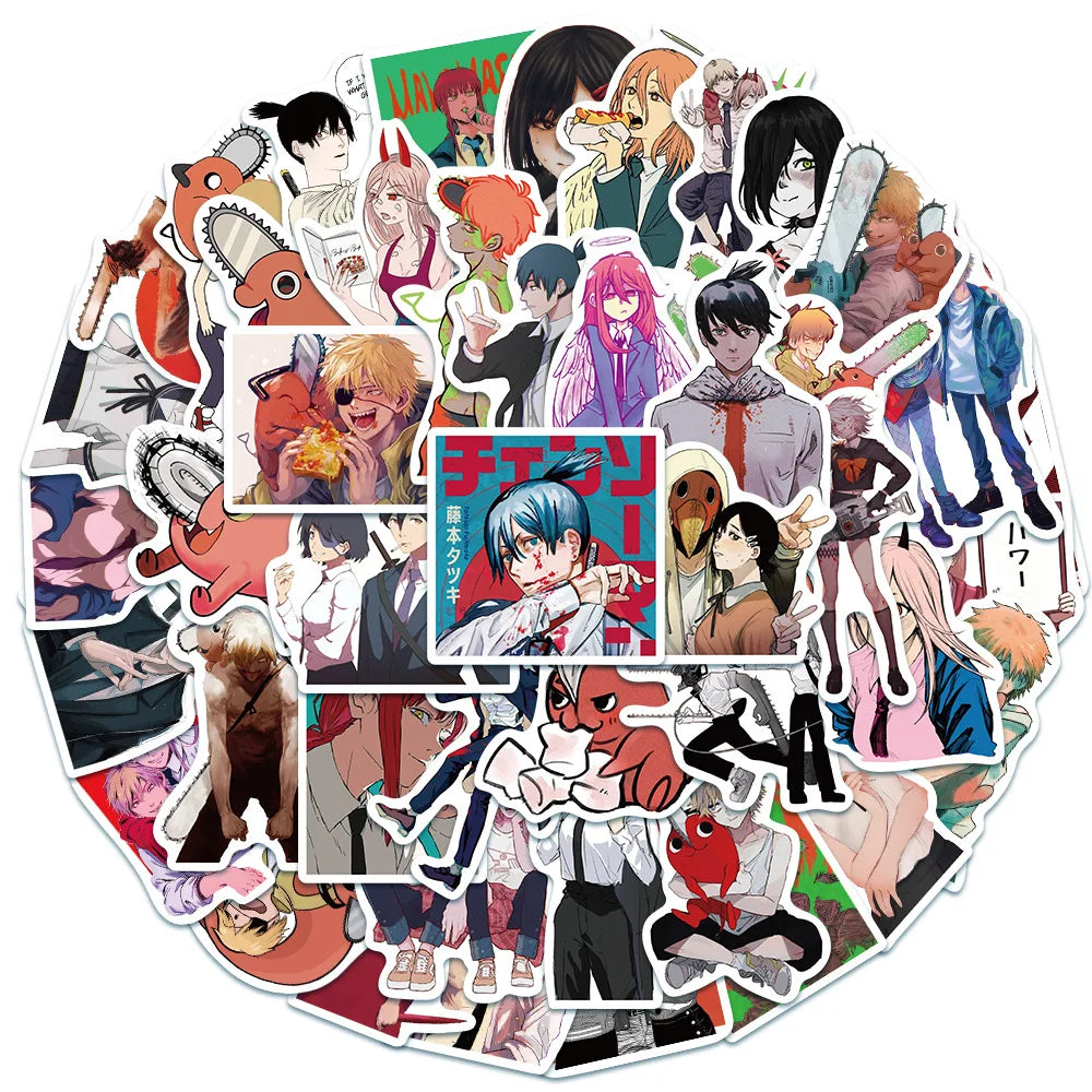 50PCS Anime Chainsaw Man Cartoon Cute Character Graffiti Sticker Suitcase Notebook Decoration Toy