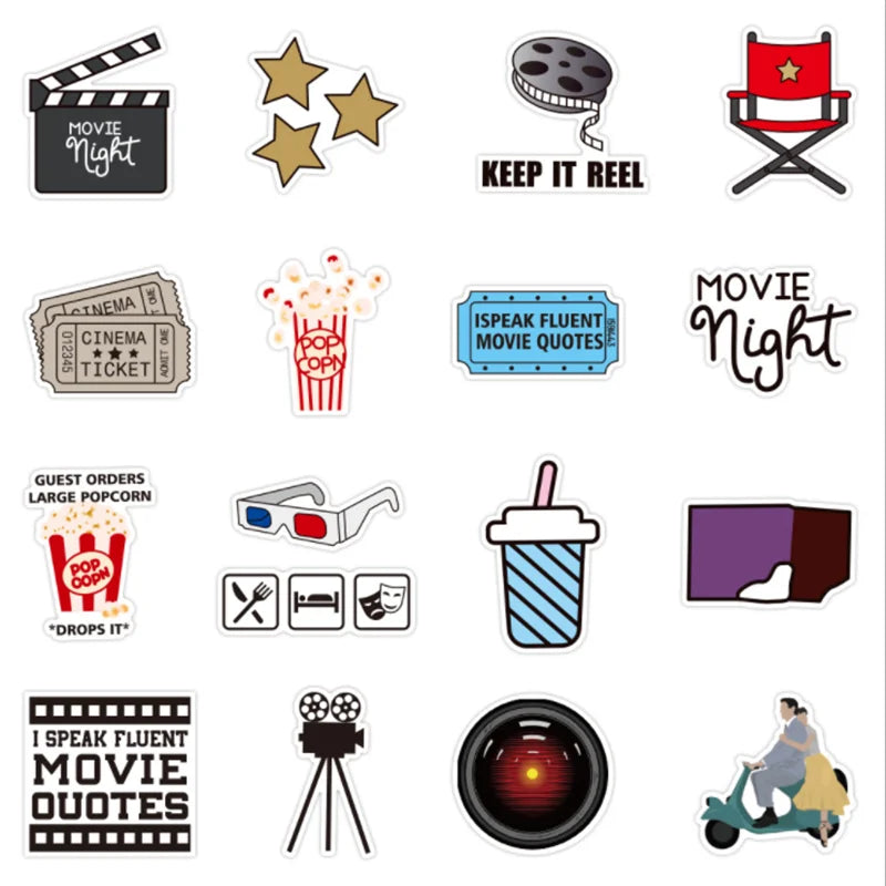 50 pieces of new movie party decoration style graffiti stickers, personalized, fashionable and creative DIY exquisite decorative decal cups, helmets, skateboard popular stickers
