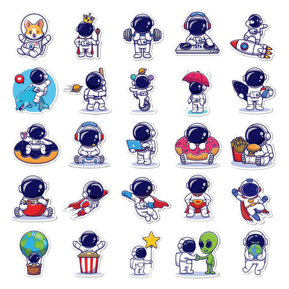 50 pieces of super cute astronaut space cartoon rocket graffiti stickers, suitable for DIY laptop, suitcase, notebook, phone case decoration sticker toys