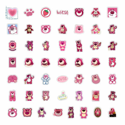 50PCS   Strawberry Bear Pink Cartoon Personality Girls Cute Graffiti Car Stickers Notebook Refrigerator Stickers