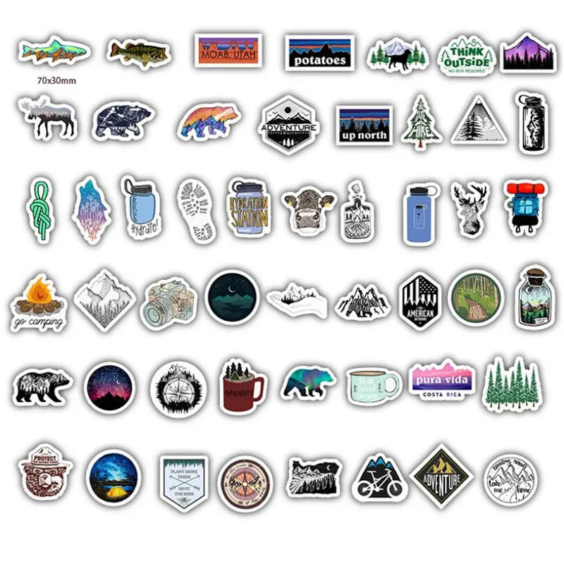 50PCS Car Outdoor Landscape Graffiti Waterproof Removable Luggage Skateboard Stickers Decorative Toys