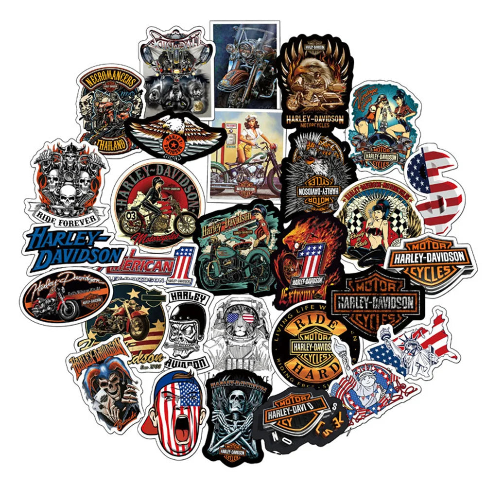 50PCS Retro Motorcycle Theme Decoration Sticker Laptop Guitar Luggage Skateboard Bike Waterproof Sticker