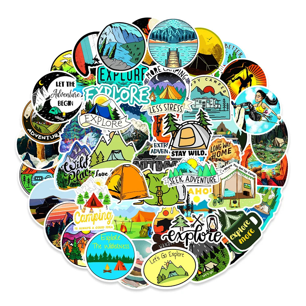 50PCS Cartoon Outdoor Camping Adventure Graffiti Stickers Skateboard Suitcase Mobile Phone PVC Stickers