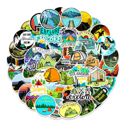 50PCS Cartoon Outdoor Camping Adventure Graffiti Stickers Skateboard Suitcase Mobile Phone PVC Stickers