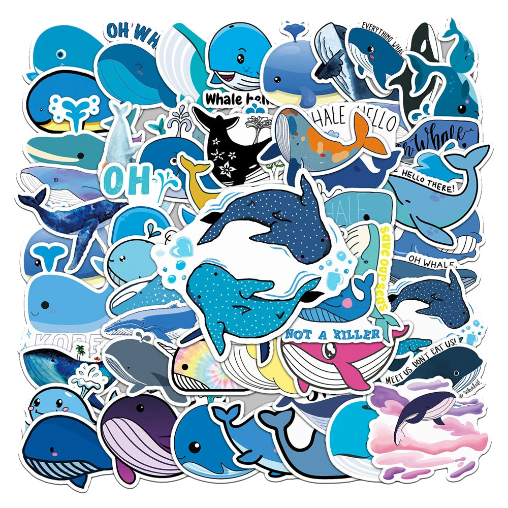 50PCS Cartoon Whale Animal Creative Stickers Graffiti Guitar Skateboard Laptop Children's Toys Cute Stickers