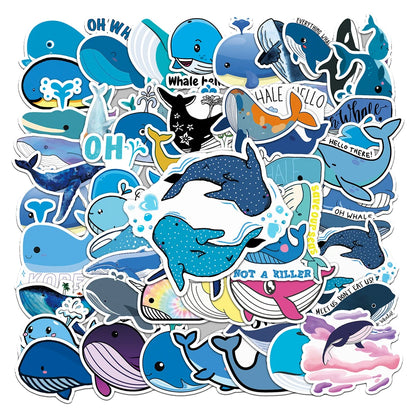 50PCS Cartoon Whale Animal Creative Stickers Graffiti Guitar Skateboard Laptop Children's Toys Cute Stickers