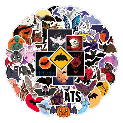 50PCS New Halloween Bat Graffiti Sticker Waterproof Luggage Laptop Scooter Water Cup Sticker