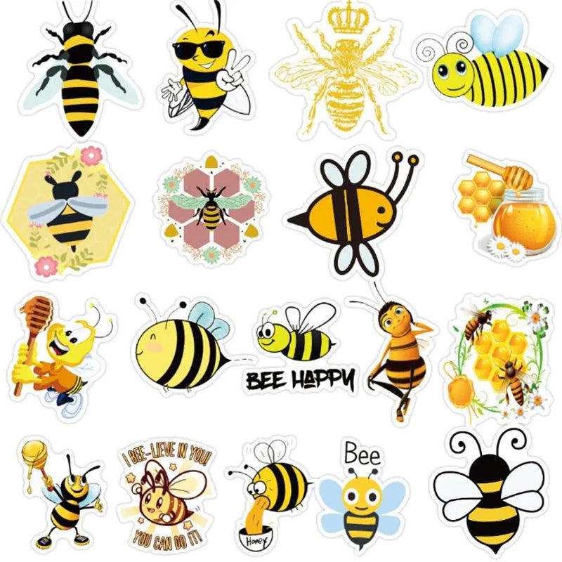 50PCS Art Illustration Classic Insect Bee Cute Cartoon Decorative Style Graffiti Stickers Personality Fashion Creative DIY Exquisite Decorative Decals For Cups Helmets Skateboards Popular Stickers Toys