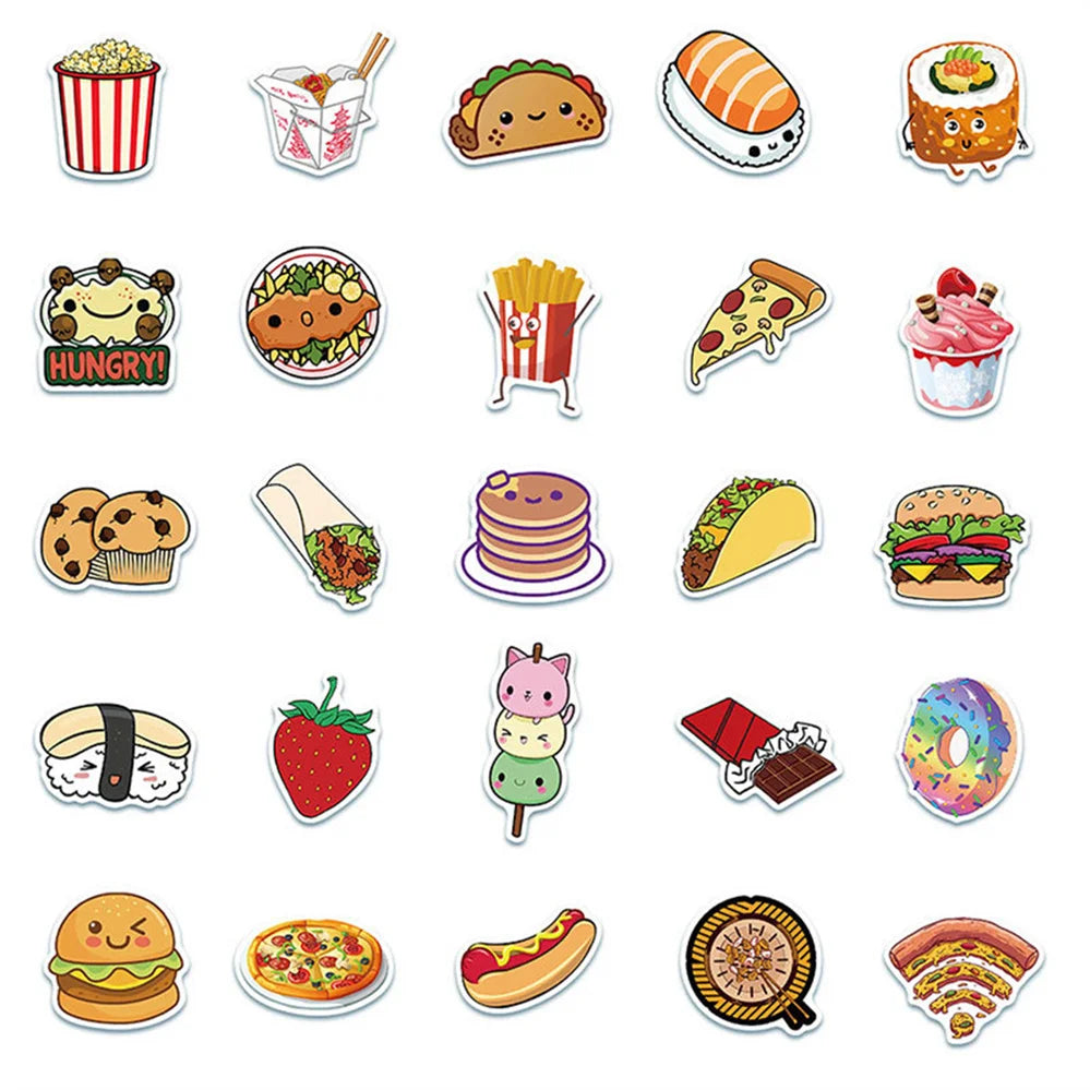 50PCS cartoon food hamburger cookie series decorative style graffiti stickers, personalized, fashionable and creative DIY exquisite decorative decal cups, helmets, skateboard popular sticker toys