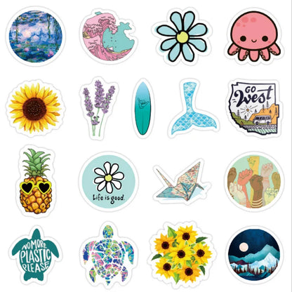 50 pieces of cute and fresh animal graffiti stickers, personalized DIY guitar, laptop, water cup, phone case, planner book decorative sticker toys
