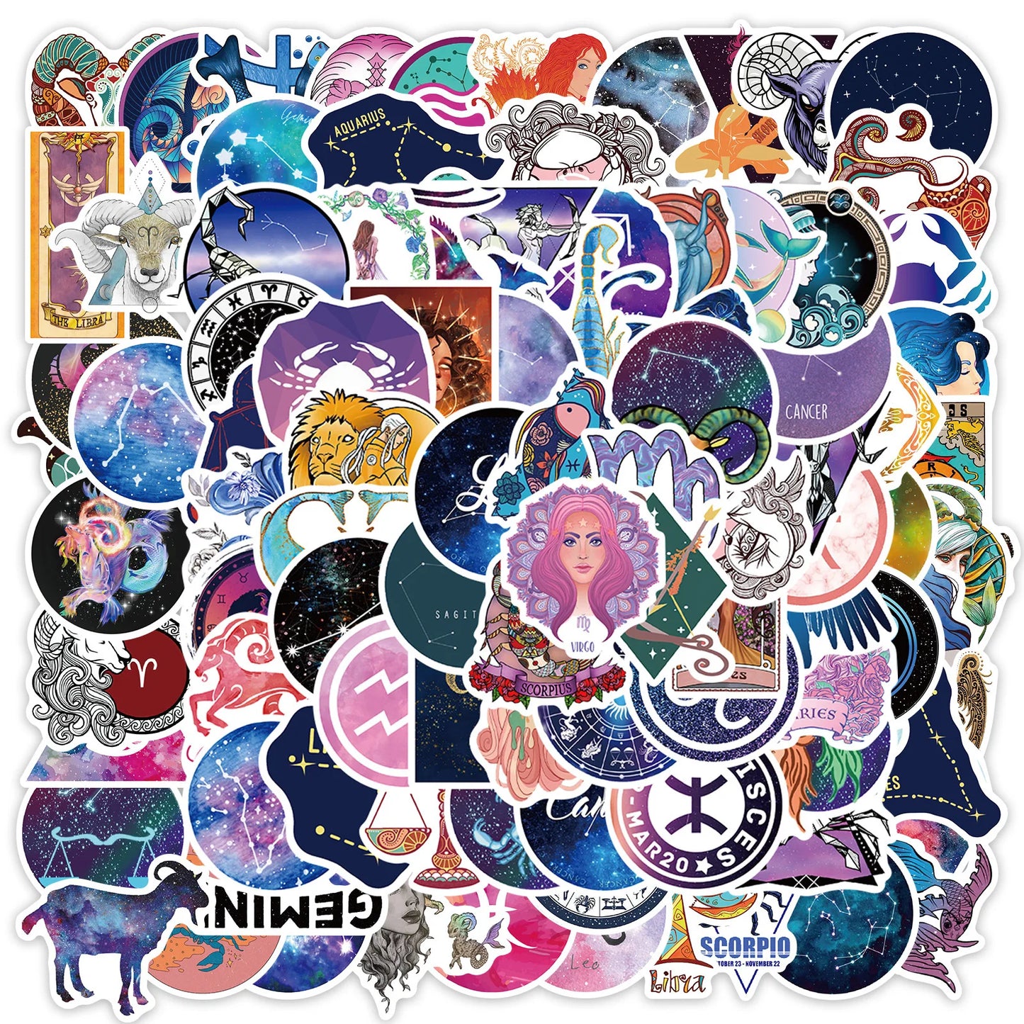 50PCS cartoon zodiac sign decorative style graffiti stickers, personalized, fashionable and creative trend DIY exquisite decorative decal cups, helmets, skateboard popular sticker toys